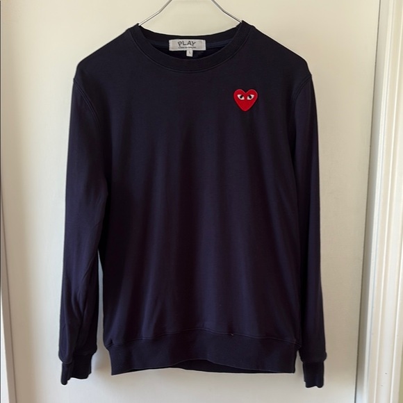 Comme Des Garçons Play Navy Blue Lined Crewneck Sweatshirt L - Picture 1 of 9
